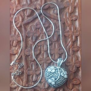 Signed vintage marcasite sterling heart with cz accents